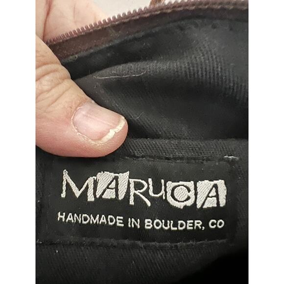 Maruca Design Crossbody Bag Mustard Plum Circles Handmade in Boulder CO - Picture 2 of 7